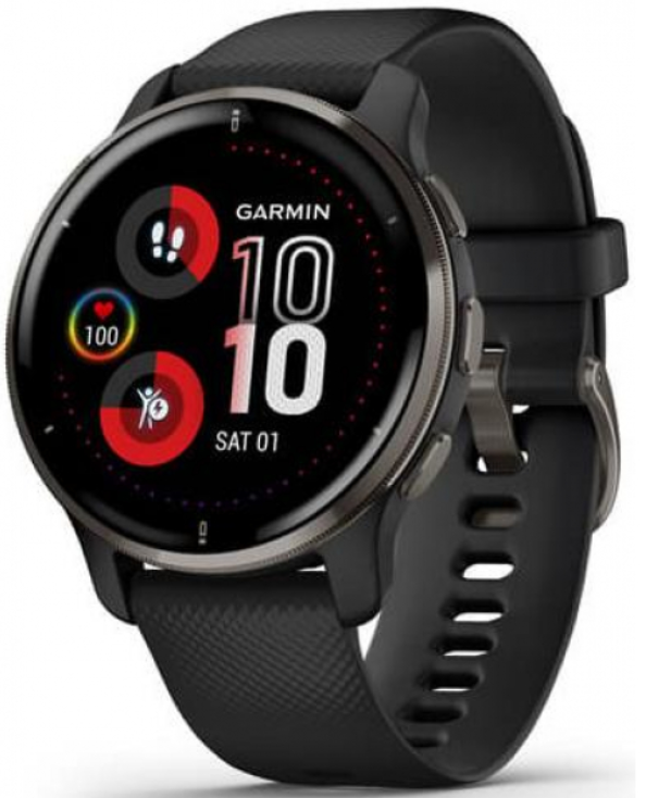 Смарт-годинник Garmin Venu 2 Plus Slate Stainless Steel Bezel with Black Case and Silicone Band (010-02496-11) 100304 фото