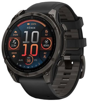 Спортивний годинник Garmin Fenix 8 51mm Solar Sapphire Carbon Gray DLC Titanium w. Black/Pebble Gray S. Band (010-02907-10/11) 222724 фото