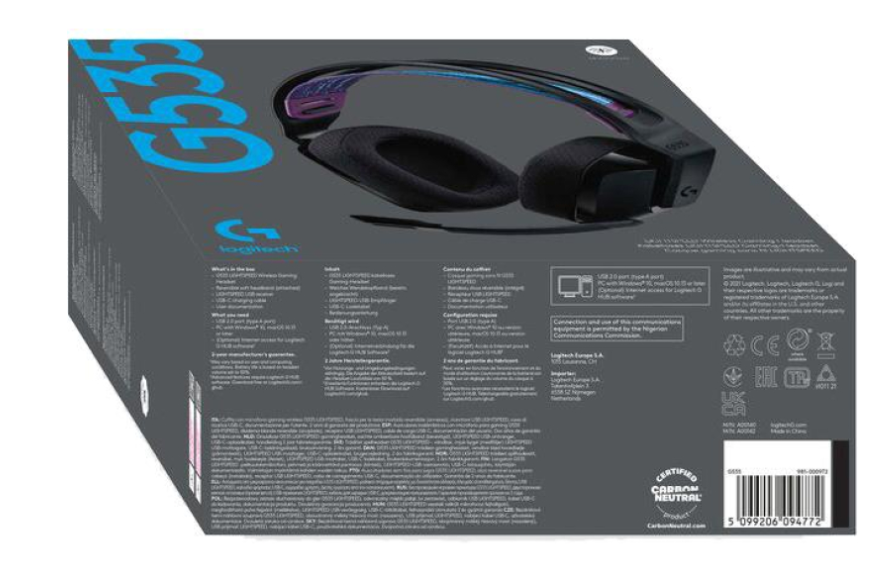 Навушники з мікрофоном Logitech G535 Lightspeed Wireless Gaming Headset (981-000972) 101460 фото